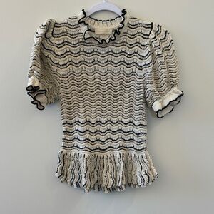 Ulla Johnson Black and Cream Ruffle Blouse